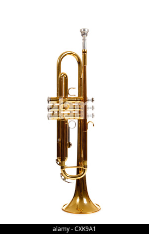 A brass trumpet on a white background Stock Photo