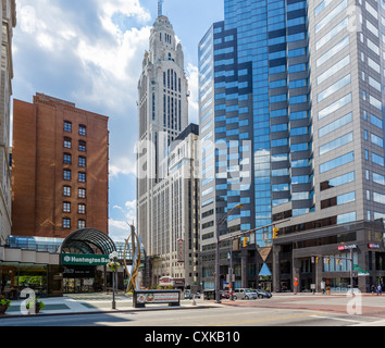 Downtown Columbus at the intersection of Broad Street and High Street, Ohio, USA Stock Photo