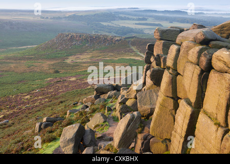 View from Higger Tor towards Carl Walk (Iron Age Hill Fort), Hathersage Moor, Peak District, Derbyshire, England, UK Stock Photo