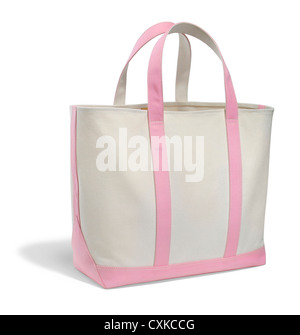 pink and white canvas bag photographed on a white background Stock Photo