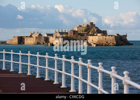 Elizabeth Marina looking out towards Elizabeth Castle, St Helier, Jersey, Channel Islands, United Kingdom Stock Photo