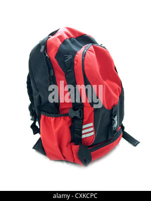Red school backpack isolated on white Stock Photo