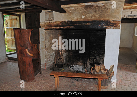 Fireplace And Bench In 17th Century Living Room A D Stock Photo