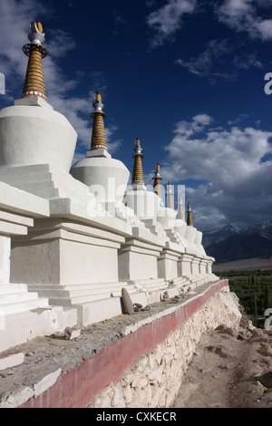 Golden chorten spires of Shey Monastery high in the Himalayas near Leh in Ladakh Northern India