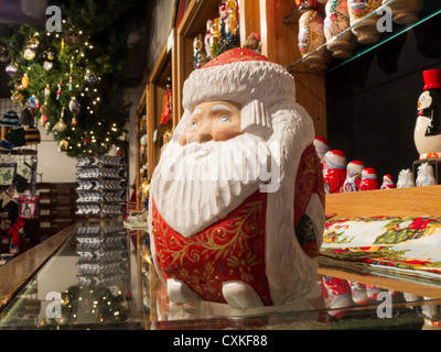 Carved Santa Claus in Holiday Store, USA Stock Photo