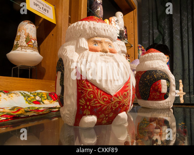 Carved Santa Claus in Holiday Store, USA Stock Photo