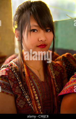 The costumes and jewelry of the Marra tribe in Mizoram, a state in Northeast India. Stock Photo