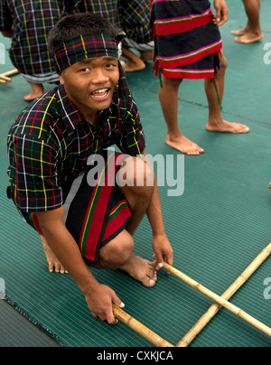 Boys in position for the dance at the Chapchar Kut harvest festival celebrated in Aizawl, Mizoram, India Stock Photo