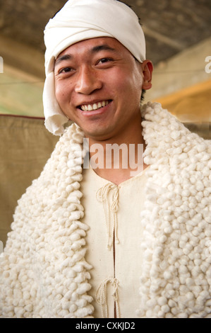 Mizoram, a state in Northeast India, is home to several tribes. This portrait showcases traditional tribal costumes. Stock Photo