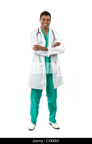 Full length image of a Male Indian doctor. Isolated on white background. Stock Photo