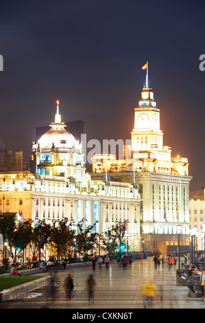 Shanghai Waitan night view with historic buildings over Huangpu River Stock Photo