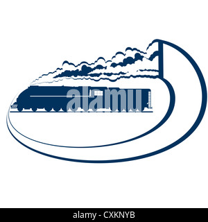 Abstract icon with a moving locomotive. Old rail. Illustration on white background. Stock Photo