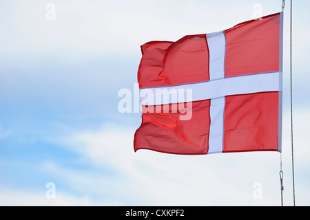 Danish Flag, Ittoqqortoormiit, Sermersooq, Greenland Stock Photo