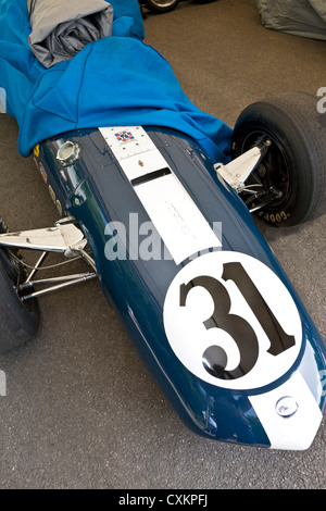 Partly uncovered 1969 Eagle-Offenhauser in the paddock at the 2012 Goodwood Festival of Speed, Sussex, UK. Stock Photo