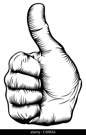 Illustration of a hand giving a thumbs up in a woodblock style Stock Photo