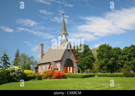 The Memorial Church of Grand Pre located in the Annapolis Valley of Nova Scotia at the Grand Pre National Historic Site. Stock Photo