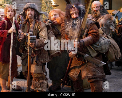 THE HOBBIT: AN UNEXPECTED JOURNEY Warner Bros Pictures 2012 film with Martin Freeman as Bilbo Baggins at left Stock Photo