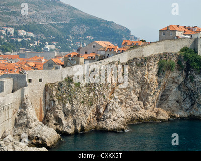 View on the city wall of old town Dubrovnik, Croatia shot from Dubrovnik castle Stock Photo
