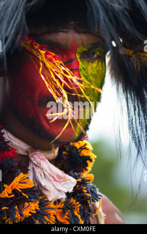 Portrait of a man with his face painted at the singsing Goroka Festival, Papua New Guinea Stock Photo