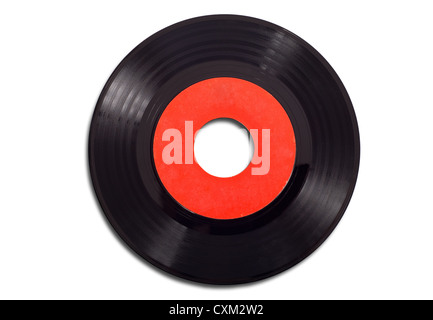 Vintage vinyl record albums with copy space on a white background add text or graphic to record label Stock Photo