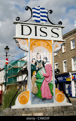 Town sign Diss Norfolk England UK Stock Photo