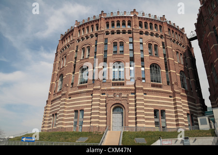 The No 1 (A) Gasometer building in the Gasometers complex in Simmering, Vienna (Wien), Austria. Stock Photo