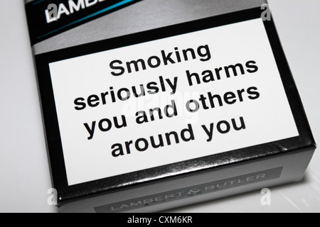 Cigarette packet health warning Stock Photo