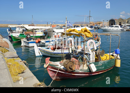Fishing boats in Old Port, Chania, Chania Region, Crete, Crete Region, Greece Stock Photo