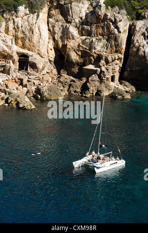 Cala Deia is a small bay with a little beach and two restaurants. Many hikers from Soller take a lunch and a dip here. Stock Photo