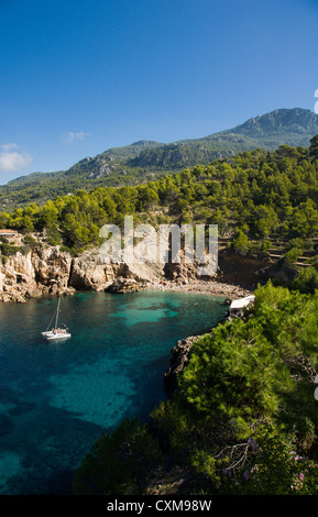 Cala Deia is a small bay with a little beach and two restaurants. Many hikers from Soller take a lunch and a dip here. Stock Photo