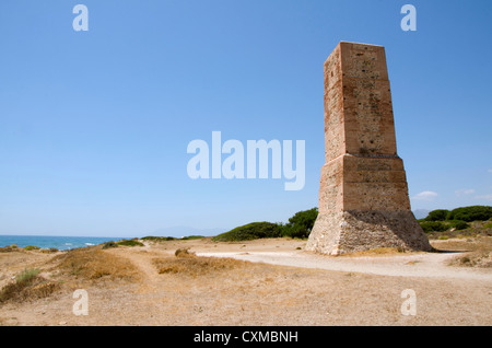 Moorish lookout tower, Thieves Tower, at beach Cabopino near Marbella, Andalusia, Spain. Stock Photo