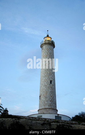 Lighthouse, El Faro, La Cala de Mijas, Malaga Andalusia, Spain, in evening light. Stock Photo