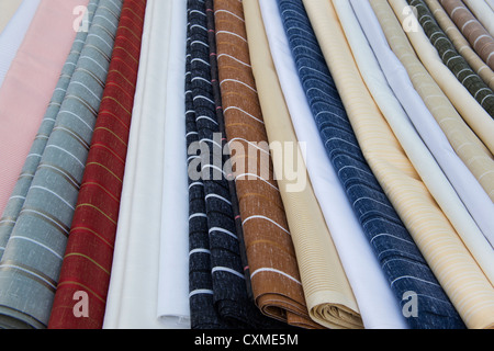 Indian fabric for sale at a market in India Stock Photo