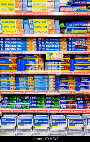 Food wrap products on sale on the shelves in a Poundland shop store. Stock Photo