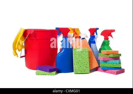 Bucket with cleaning supplies on white wooden surface at car wash Stock  Photo - Alamy