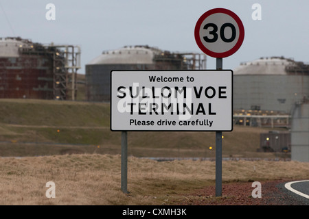 Entrance to Sullom Voe Oil Terrminal on the Shetland Isles Stock Photo