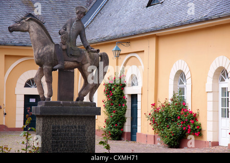 Memorial of cavalier in the Courtyard of Palace of Johannisberg in the Rheingau, Hesse, Germany Stock Photo