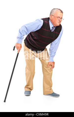 Full length portrait of a mature man with a knee pain isolated on white background Stock Photo