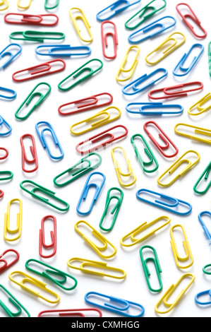 multicolored colorful paper clips isolated on white background Stock Photo