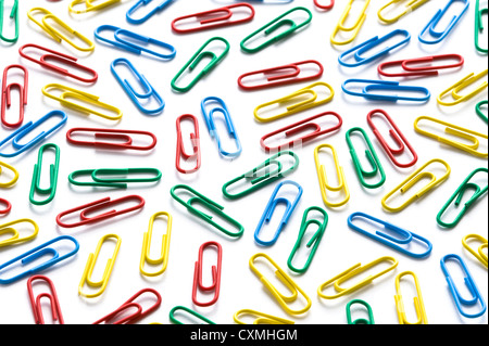 multicolored colorful paper clips isolated on white background Stock Photo