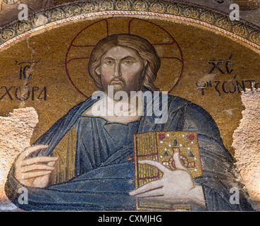 mosaic of Chirst Pantocrator, The Church of the Holy Saviour in Chora, Kariye Jami, Istanbul, Turkey Stock Photo