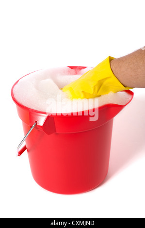 A bucket of soapy water on a white background with copy space Stock ...