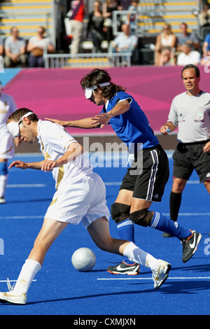 Spain v Argentina in the Men's football 5-a-side - Bronze Medal Match at the Riverside arena, Olympic Park, Stratford. London Stock Photo