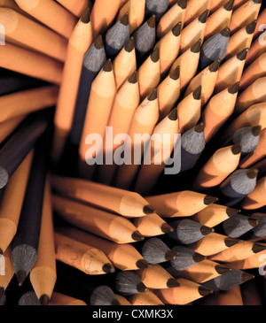 New, sharp blue and brown leaded pencils seen from above. Stock Photo