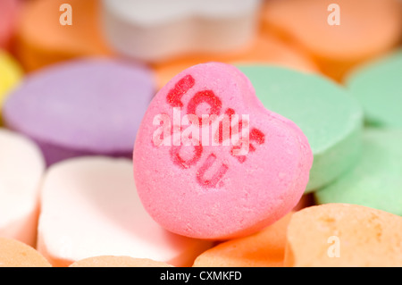 Valentine's day conversation hearts background with copy space Stock Photo