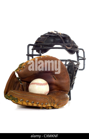 Catcher putting a mask on Stock Photo - Alamy