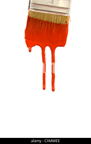 Dripping red paint against a bright white background Stock Photo