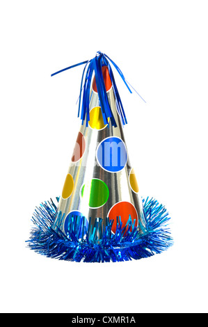 Brightly colored party hat on white background Stock Photo