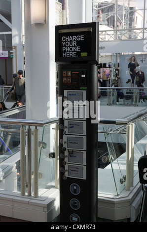 Phone charge point with lockers Clayton Square retail arcade Liverpool One shopping Centre Stock Photo