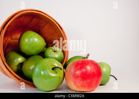 Apples Spilling Out of Basket Stock Photo